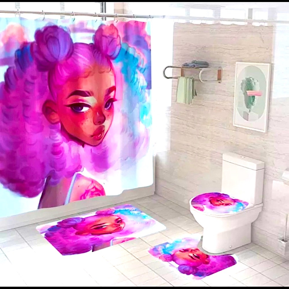 3 piece mat set with shower curtain (71 x 71 in)